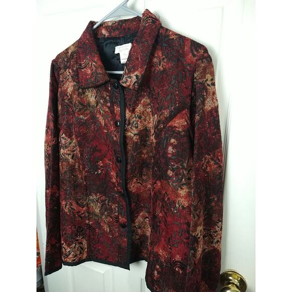 Christopher Banks Woman XL Blazer Floral Tapestry Button Up Long Sleeve Y2K - Picture 2 of 10